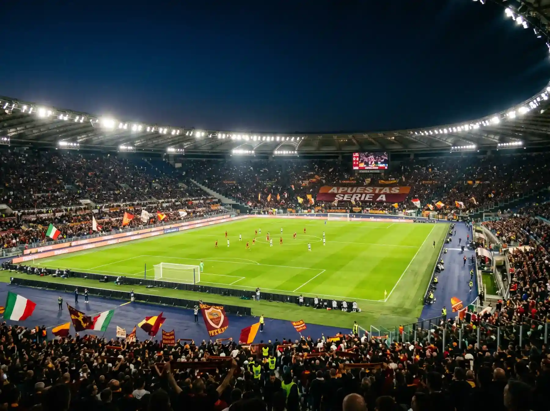 Apuestas Serie A: estadio italiano de Calcio iluminado en noche de jornada